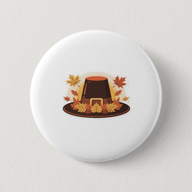 Badge Rond 5 Cm Thanksgiving Pilgrim Casquette - Automne Harvest D (Devant)
