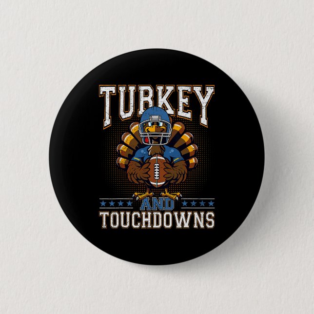 Badge Rond 5 Cm Thanksgiving Turkey And Touchdowns Footbyll Men Ki (Devant)