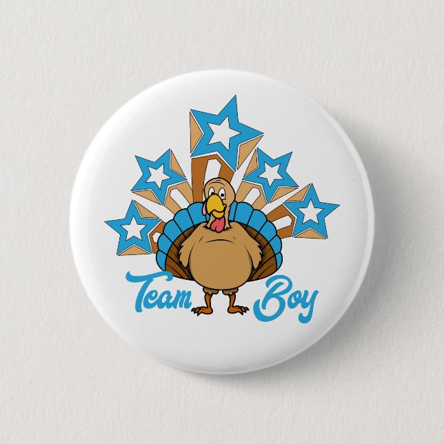 Badge Rond 5 Cm Thanksgiving Turkey Gender Revela - Team Boy (Devant)