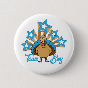 Badge Rond 5 Cm Thanksgiving Turkey Gender Revela - Team Boy