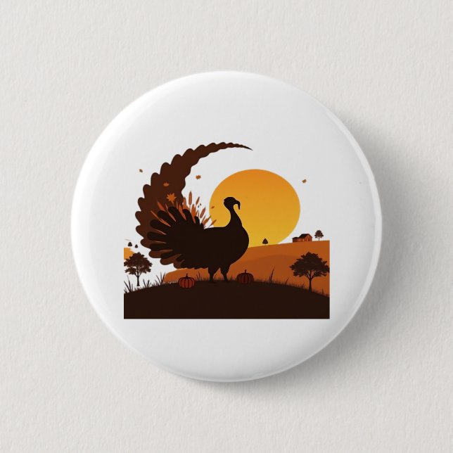 Badge Rond 5 Cm Thanksgiving Turquie Silhouette - Sunset Harvest S (Devant)