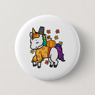 Badge Rond 5 Cm Thanksgiving Unicorn mignonne Fall Girls Toddler