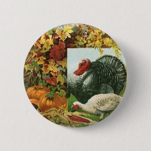 Badge Rond 5 Cm Thanksgiving vintage, Déchets sauvages Couleurs d'
