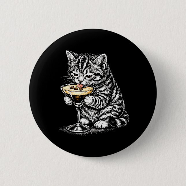 Badge Rond 5 Cm Thé drôle de chat queue encre noire kitten Art (Devant)