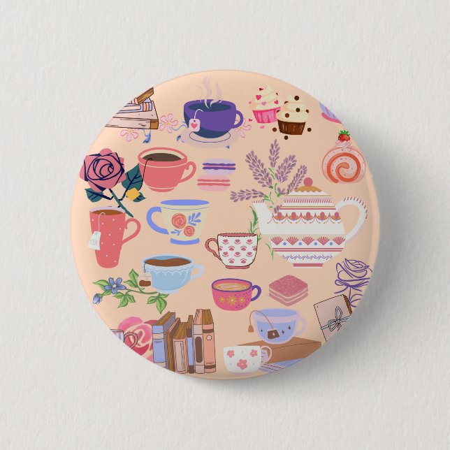 Badge Rond 5 Cm Thé Et Livres (Devant)