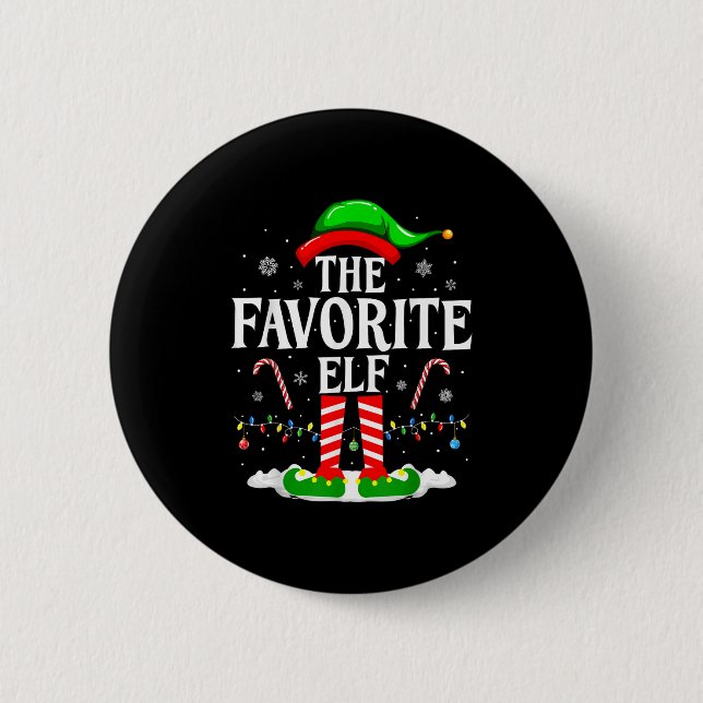 Badge Rond 5 Cm The Favorite Elf Funny Xmas Matching Family Christ (Devant)