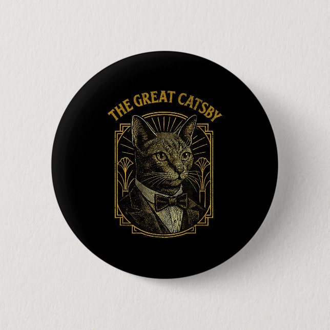 Badge Rond 5 Cm The Great Catsby Funny Retro Art Deco Cat Design  (Devant)