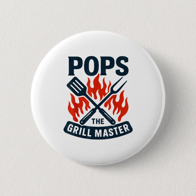 Badge Rond 5 Cm The Grill Master Bbq Father's Day Grandpa Grilling (Devant)