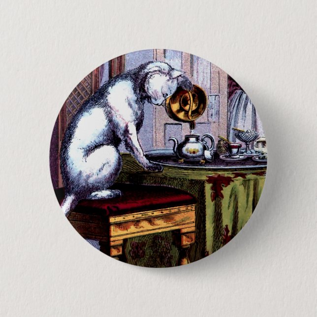 Badge Rond 5 Cm Thé se renversant de chat (Devant)
