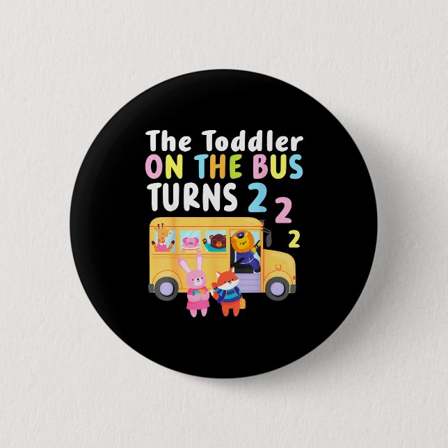 Badge Rond 5 Cm The Toddler On The Bus Turns Two Years Cute Animal (Devant)