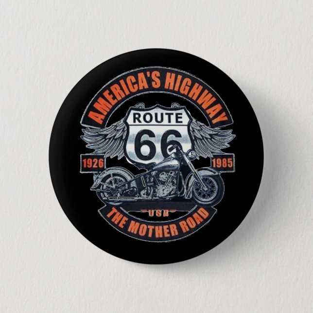 Badge Rond 5 Cm Thème de base foncé Route 66 Motos (Devant)