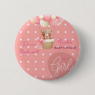 Badge Rond 5 Cm Thème de l'ours Peach Baby shower de ballon à air