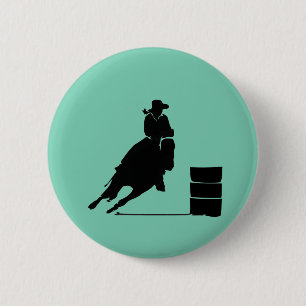 Badge Rond 5 Cm Thème Rodéo Cowgirl Barrel Racine Silhouette