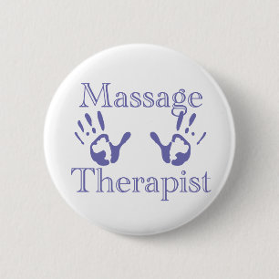 Badge Rond 5 Cm Thérapeute de massage : Empreintes de main bleues
