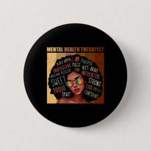 Badge Rond 5 Cm Thérapeute en santé mentale Afro Femmes Noir Histo