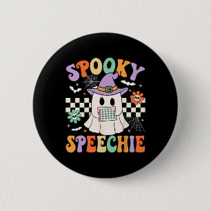 Badge Rond 5 Cm Thérapie vocale éffrayante Halloween Retro Slp