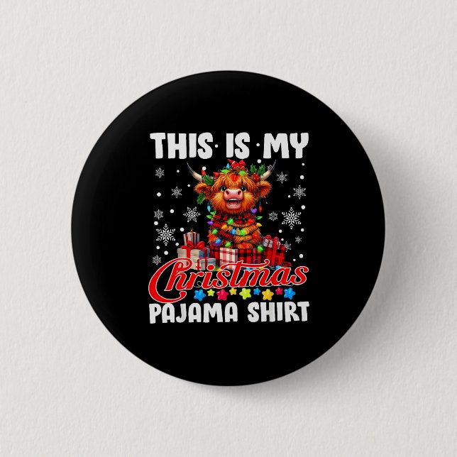 Badge Rond 5 Cm This Is My Christmas Pajama Santa Highland Cow Chr (Devant)
