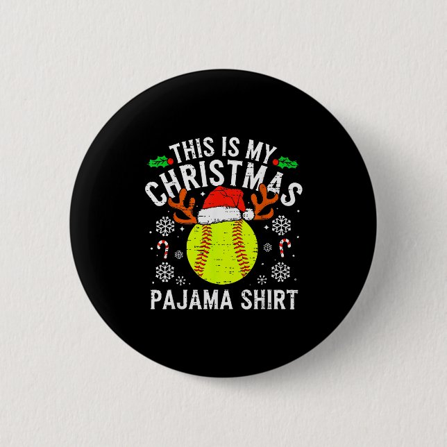 Badge Rond 5 Cm This Is My Softball Christmas Pajama Shirt Srt Men (Devant)