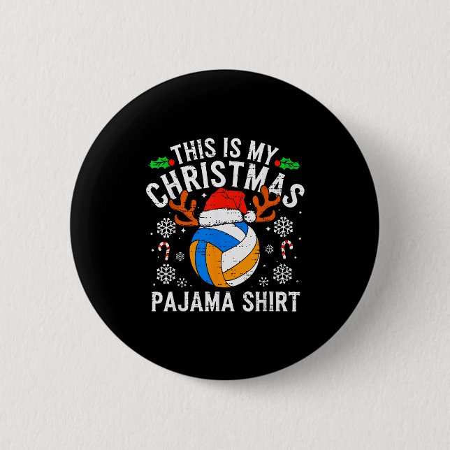 Badge Rond 5 Cm This Is My Volleyball Christmas Pajama Shirt Men B (Devant)