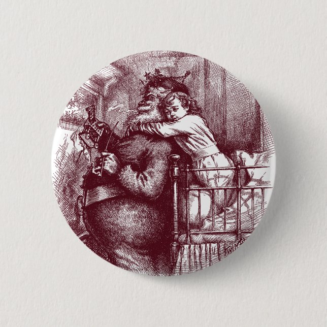 Badge Rond 5 Cm Thomas Nast le père noël "attrapé " (Devant)