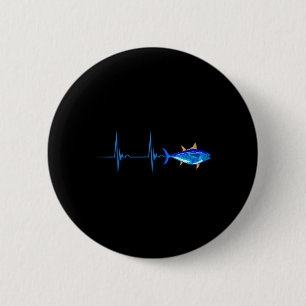 Badge Rond 5 Cm Thon rouge Caricature Ekg Pulseline Poisson de mer