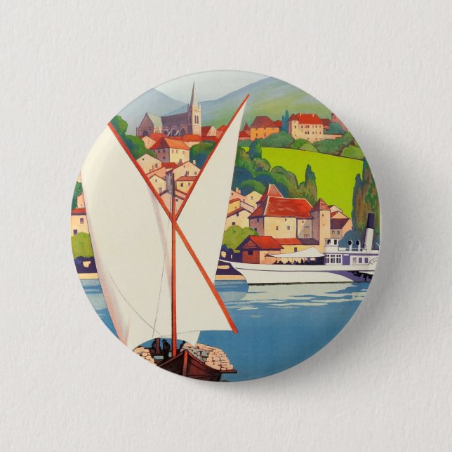 Badge Rond 5 Cm Thonon Les Bains Français Travel Europe (Devant)
