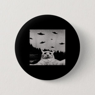 Badge Rond 5 Cm Threadbizarre Alien Cat Ufo - Clic Fit, Cou Rond,
