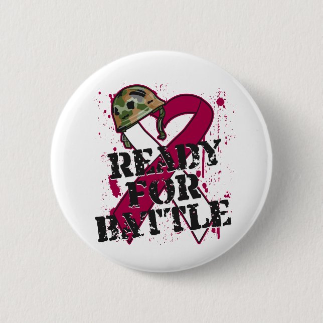 Badge Rond 5 Cm Throot Cancer Prêt Pour La Bataille (Devant)