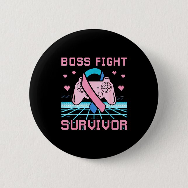 Badge Rond 5 Cm Thyroid Cancer Awareness Boss Fight Survivor Gamer (Devant)