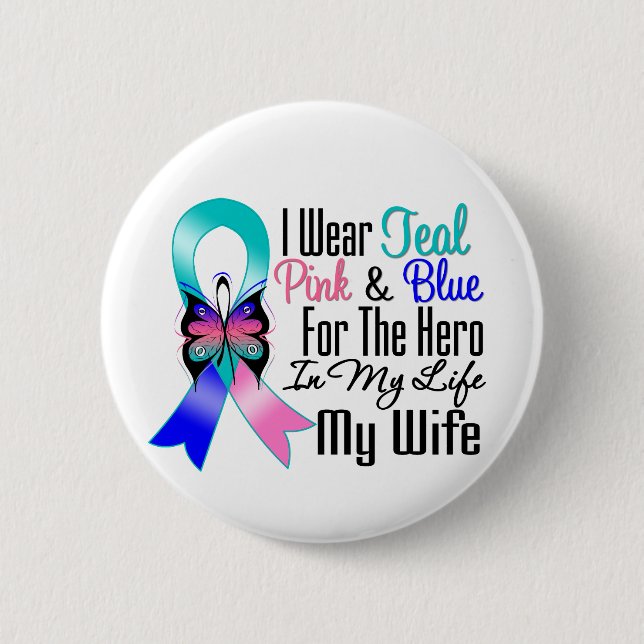 Badge Rond 5 Cm Thyroid Cancer Ribbon Hero Ma femme (Devant)