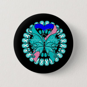 Badge Rond 5 Cm Thyroïde Cancer Papillon Cercle de rubans