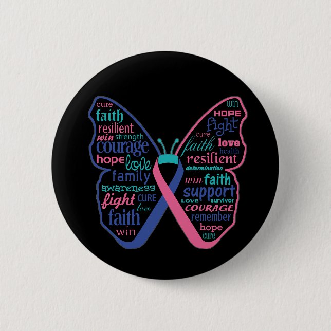 Badge Rond 5 Cm Thyroïde Cancer Papillon Collage de mots (Devant)