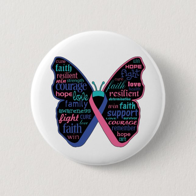 Badge Rond 5 Cm Thyroïde Cancer Papillon Collage de mots (Devant)