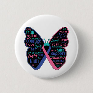 Badge Rond 5 Cm Thyroïde Cancer Papillon Collage de mots