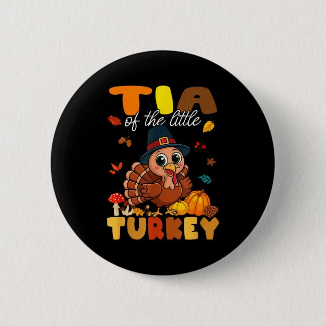 Badge Rond 5 Cm Tia Of The Little Turkey Thanksgiving Baby Shower  (Devant)