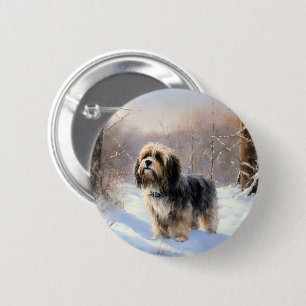 Badge Rond 5 Cm Tibetan Terrier Qu'il neige Noël
