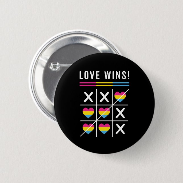 Badge Rond 5 Cm Tic Tac Toe Loe Remporte La Fierté Pansexuelle LGB (Devant & derrière)
