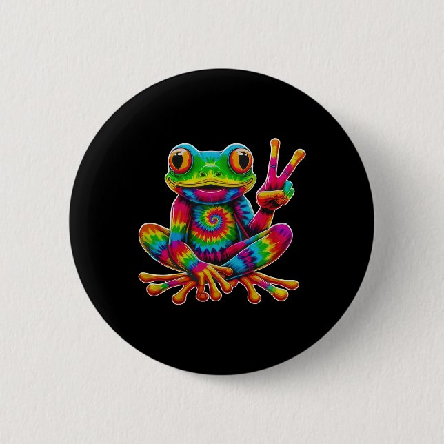 Badge Rond 5 Cm Tie-dye Frog Peace Sign Hippie Christmas Frog  (Devant)