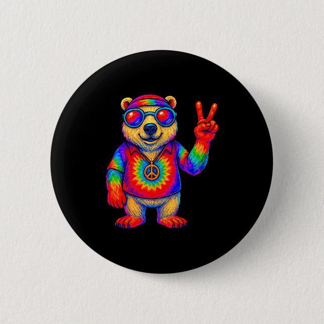 Badge Rond 5 Cm Tie-dye Lar Bear Peace Sign Hip  (Devant)