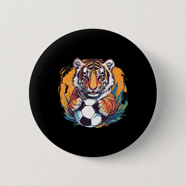 Badge Rond 5 Cm Tiger Soccer Byll Fierce Jungle Animal  (Devant)