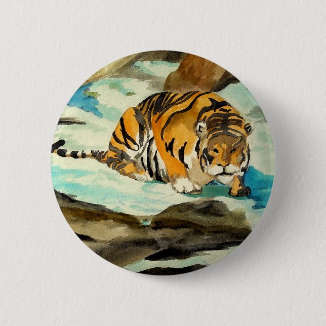 Badge Rond 5 Cm Tigre aquarelle (Devant)