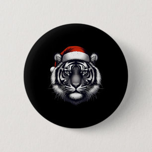 Badge Rond 5 Cm Tigre avec chapeau de Père Noël Noël Xmas Amoureux