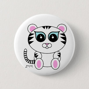 Badge Rond 5 Cm Tigre blanc