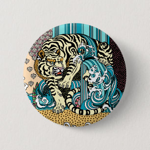 Badge Rond 5 Cm Tigre blanc de Feng