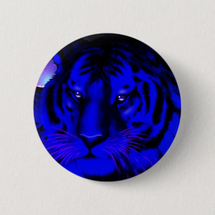 Badge Rond 5 Cm Tigre bleu électrique