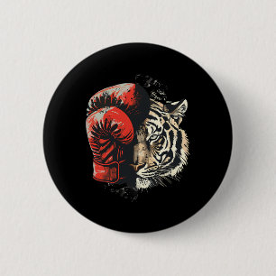 Badge Rond 5 Cm Tigre boxeur avec gants de boxe Kickboxing Drôle B