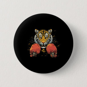 Badge Rond 5 Cm Tigre boxeur avec gants de boxe Kickboxing Drôle B