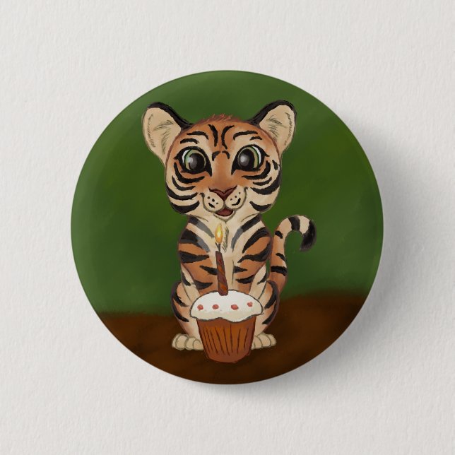 Badge Rond 5 Cm Tigre d'anniversaire (Devant)
