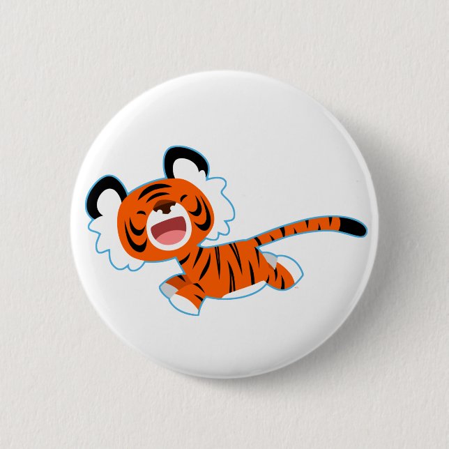 Badge Rond 5 Cm Tigre De Carton Mignonne Sur Le Bouton De Coupage (Devant)