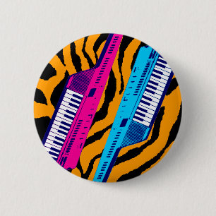 Badge Rond 5 Cm Tigre de Corey 80's Retro Keytar Tiger Impression